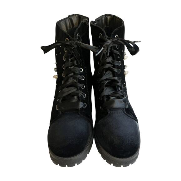 Madden Girl Boots Womens 7M Combat Black Rhinestone Studded Ankle Top Whimsigoth - Picture 9 of 12